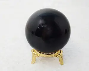 SANSEFERO Natural Black Agate Tourmaline Stone 60 mm Ball Sphere with Stand for Mediataion