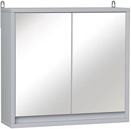 HOMCOM Bathroom Mirror Cabinet Wall Mounted Storage Shelf Bathroom Cupboard Double Door - 48L x 14.5W x 45H cm