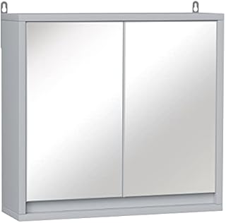 HOMCOM Bathroom Mirror Cabinet Wall Mounted Storage Shelf Bathroom Cupboard Double Door - 48L x 14.5W x 45H cm
