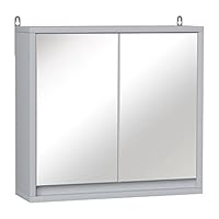 HOMCOM Bathroom Mirror Cabinet Wall Mounted Storage Shelf Bathroom Cupboard Double Door, Grey
