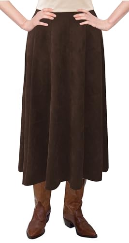 Baby'O Womens Midi Length Faux Suede Western Style Stretch Panel Flare Skirt
