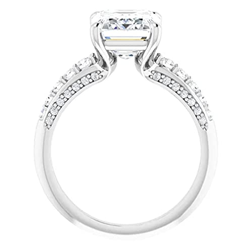 3 CT Emerald Cut Colorless Moissanite Engagement Ring, Wedding/Bridal Ring Set, Solitaire Knife Edge, Solid Sterling Silver Vintage Antique Anniversary Promise Ring Gift for Her4