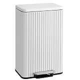 SONGMICS Trash Can, 13 Gallon (50 L) Garbage Can for Kitchen, with Lid, Pedal, and Removable Inner Bucket, Soft Close, Stainless Steel, 15 Trash Bags (Code K) Included, Cloud White ULTB586WZ01