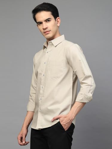 Image of Majestic Man Solid Cotton Casual Shirt - Slim Fit, Full Sleeves, Premium Button Closure