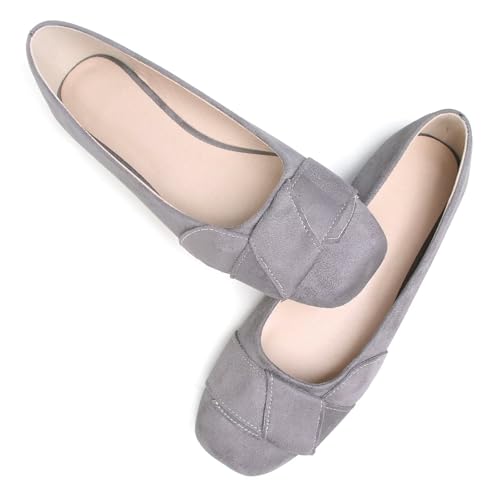 WENJIAZHIZHI Womens Bow Shoes Solid Square Toe Ballet Flats Casual Slip On Loafers for Women Dressy Comfortable