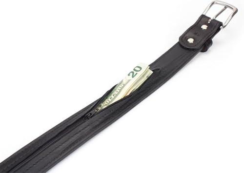 Image of Yoder Leather Company Hidden Money Pocket Travel Belt English Bridle Leather with Zippered Secret Cash Pocket (Black, 32 inch (Waist 30))