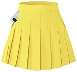 SANGTREE Faldas plisadas con pantalones cortos para mujeres y niñas, uniforme de cintura elástica, talla grande, falda casual de tenis, 2 años - 4XL de EE. UU, A# Liso-amarillo, S