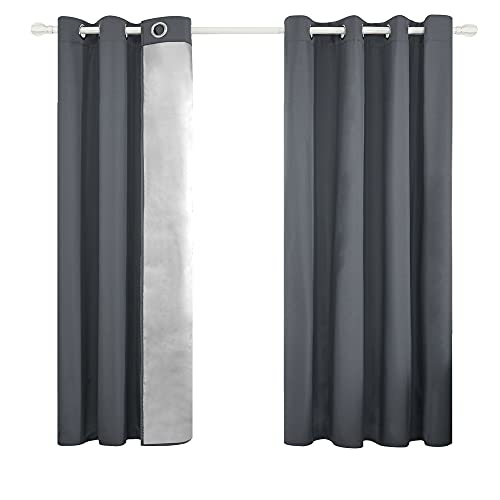 Deconovo Cortinas Termicas Aislantes Frio y Calor para Ventanas con Forro de Gris Plata 2 Paneles 117 x 138 cm Gris Oscuro