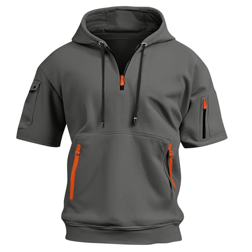 RTTUIOP Short Sleeve Hoodies for Men Quarter Zip T-Shirts Gym Workout Athletic Hooded Work Big and Tall Shirts with Pocket2