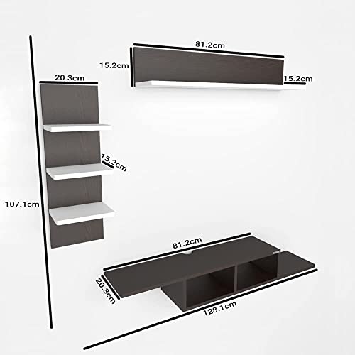 Image of Estanteria Crown Engineered Wood Wall Mount Tv Unit /Tv Stand /Wall Set Top Box Stand /Tv Cabinet /Tv Entertainment Unit (Wenge /White) - 7.09X5.51X9.45 Inch
