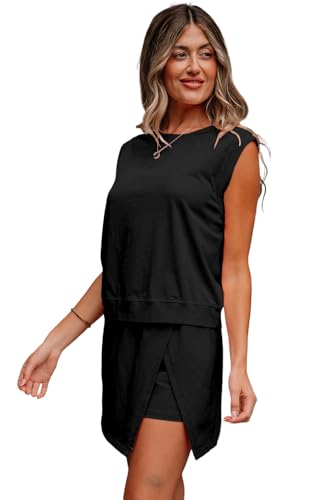 Women 2 Piece Set Summer Casual Crew Neck Sleeveless Tank Top and Skorts Shorts Lounge Sweatsuit Tracksuit Outfits2