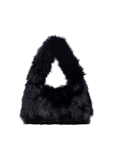 SHENHE Women's Fuzzy Faux Fur Crescent Shoulder Bag Plush Purse Underarm Handbag Hobo Tote