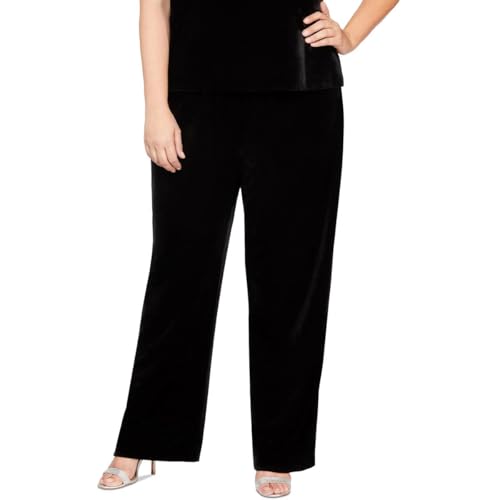 Alex Evenings Womens Plus Velvet High Rise High-Waist Pants Black 1X