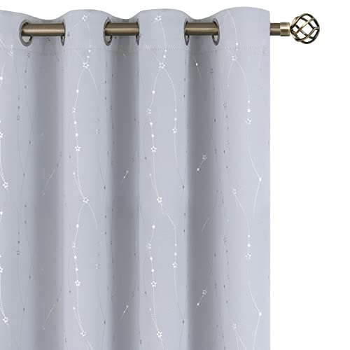 Image of BGment Star & Lines Greyish White Room Darkening Curtains 84 Inch Length 2 Panels Set, Thermal Insulated Privacy Grommet Window Drapes for Kids Boys Bedroom, 52 x 84 Inch