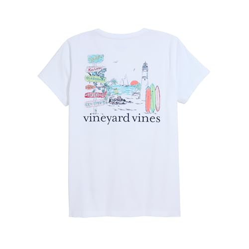 vineyard vines Womens Key West Toile Scenic Short-Sleeve Pocket Tee White Cap M