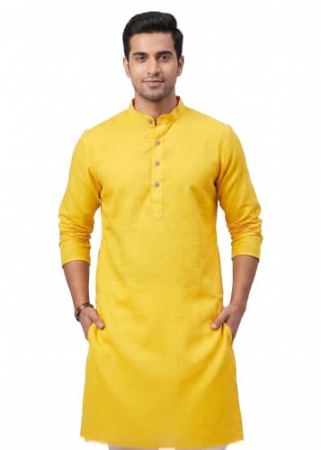 Image of Men's Cotton Blend Plain Kurta Comfortable and Stylish