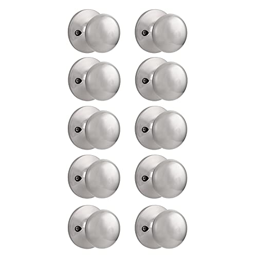 Probrico Dummy Door Knobs,Stain Nickel Finish, Single Side Flat Ball Style, Non-Turning Closet French Door Handles, 10Pack