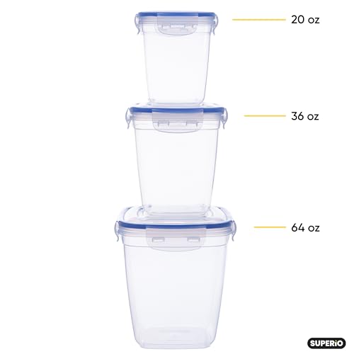 Image of Superio Plastic Food Storage Container Set, BPA Free, Sealed Containers with Airtight Lids for Pnatry, Cupboard, and Fridge- Microwave and Dishwasher Safe (10) (3-Pack)