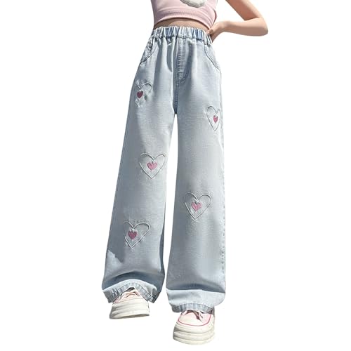 Girls Flare Pants Bell-Bottom Jeans Trousers Pants Casual Denim Elastic Waist Pants with Pockets Outdoor