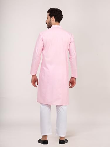 Image of HUZUR Men's Cotton Full Sleeve Long Knee Length Kurta Pajama Comfortable Wear for Festival and Occasion like Holi,Diwali,Eid,Haldi,Mehendi and Wedding