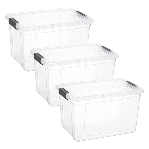 Image of Superio 26.5 Quart Clear Plastic Storage Boxes with Lids, Stackable Organizer Containers, BPA-Free Storage Bins for Home, Office, School & Dorm, 3 Pack