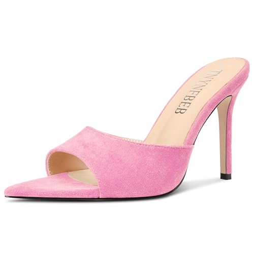 Image of TNYNFBEB Womens Stiletto High Heel Pointed Open Toe Sandals Mules Shoes Slingback Slip-on Prom Party Dress Summer 3.9 Inches Heels