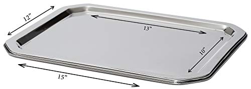Bezrat Stainless Steel Food Serving Tray – Rectangular Decorative Mirrored Serveware Platter - Medium (15" X 12") #TOP4