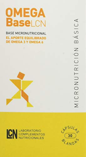 LCN Omega Base LCN Complemento Alimenticio Omega 3 + Omega 6 (DHA, ALA, SDA, LA y GLA), No Contiene EPA, Certificado IFOS,120 Cápsulas (1 envase de 30)