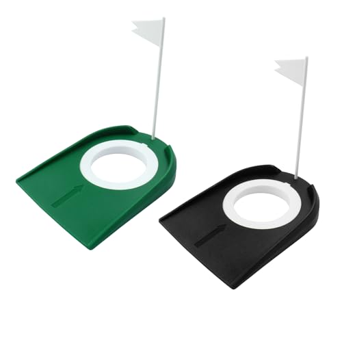 Coufce 2 Pack Practice Golf Putting Cup Hole with Flag Ideal Training Aids for Indoor and Outdoor Golf Practice Sessions (Green,Black)