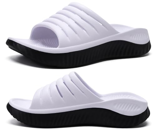 Image of KuaiLu Womens Recovery Sandals With Comfortable Plantar Fasciitis Support,Ladies Orthotic Open Toe Sport Slides Thick Cushion Reduces Stress on Feet,Joints & Back Post-Exercise