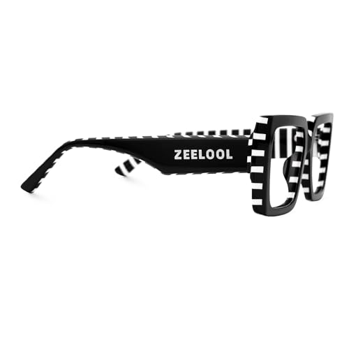 Image of Zeelool Rectangle Glasses Frame for Women Men, Acetate Eyewear Eyeglasses Frame with Non-prescription Clear Lenses & Spring Hinge ZJGA838378-03, Black /White