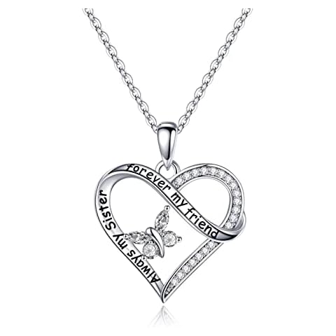 Sister Gifts from Sisters, 925 Sterling Silver Butterfly Birthstone Necklace Jewelry Sister Mothers Valentines Day Gifts Birthday Chirstmas Gifts for Sisters, Sterling Silver, white topaz Cover