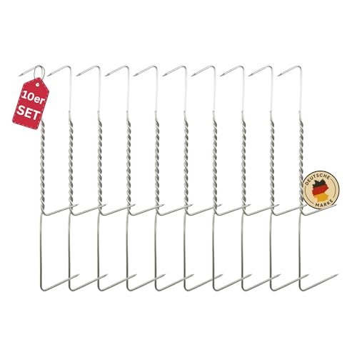ok4y Räucherhaken Edelstahl 10 Stück – Gedrillt Doppelspitz, 19 cm, 2 mm Ø – Smoker & Grill Zubehör zum Räuchern von Fisch, Fleisch, Wurst & Käse