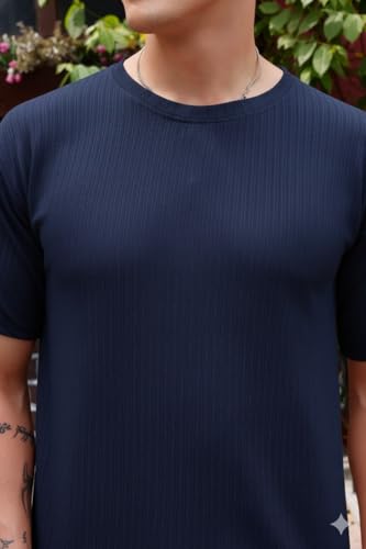 Image of Zilcon Mens Solid Unique Design Tshirt for Men - Round Neck Loose Fit Drop Shoulder Polo Mens T-Shirt