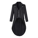 Herren Gothic Frack viktorianischer Steampunk Schwalbenschwanz Smoking Jacke historische Nachstellung Kleidung Renaissance Gentleman Mantel mit Kragen Langarm für Herbst (L Schwarz)