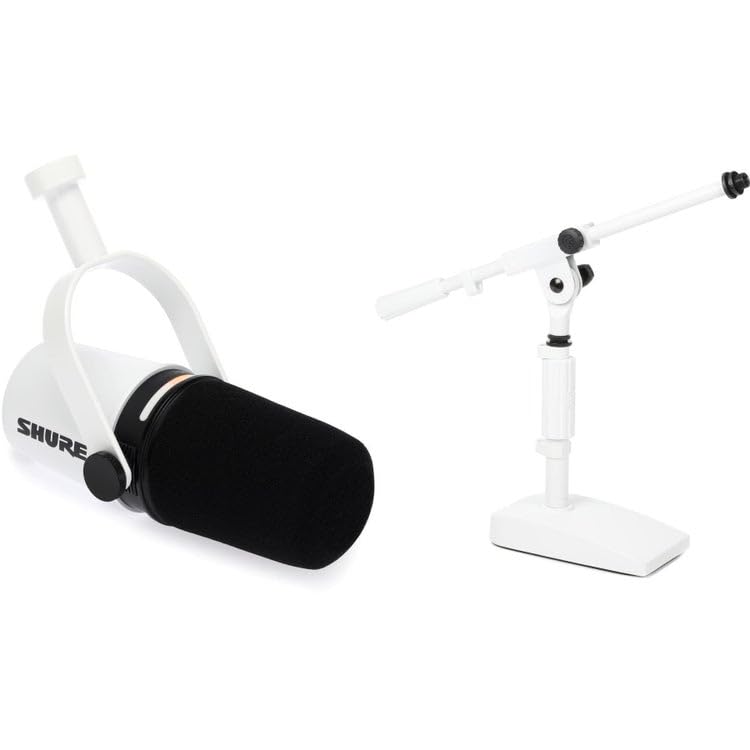 Shure MV7+ Hybrid Podcast Microphone with Desktop Boom Stand - White