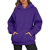 LAYHTKTL Womens Oversized Hoodie Aesthetic Fleece Plain Pullover Hoodie For Women Plus Size Y2K Womens Hooded Sweatshirt With Pockets Long Sleeve Winter Clothes For Women Dark Purple XXL