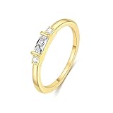 TOBENY Gold Birthstone Rings for Women 14K Gold Plated Non Tarnish Stackable Rings Dainty Emerald Green Gemstone Cubic Zirconia Engagement Wedding Ring for Birthday Jewelry Gifts Size 6-10