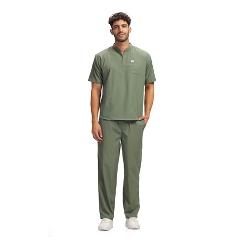 Knya Men’s Olive Scrub Suit – 5‑Pocket Mandarin Collar Set, Lightweight & Breathable, 67% Off Review
