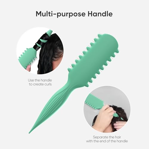 AM8:00 Curl Defining Brush,9Rows Premium Styling Hairbrush for Curly Hair, Enhances Curls Definition & Separation, (Green)