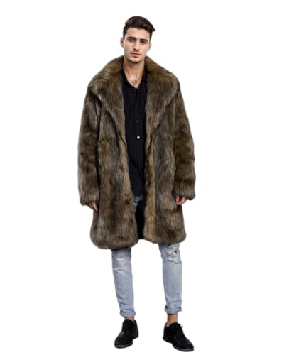 Image of UMREN Mens Warm Leopard Faux Fur Coats Jacket Long Luxury Overwear Parka Cardigans