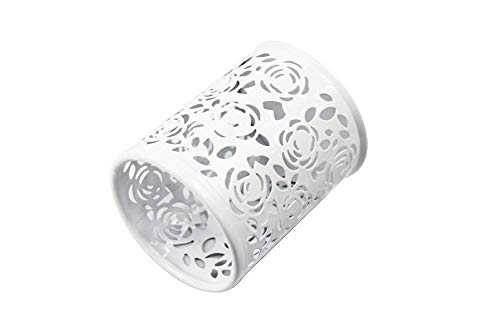 Yeeda Hollow Rose Flower Pattern Pen Holder,Cylinder Cosmetic Make Up Brushes Metal Pencil Pot Organizer Stationery Container (White) #TOP1