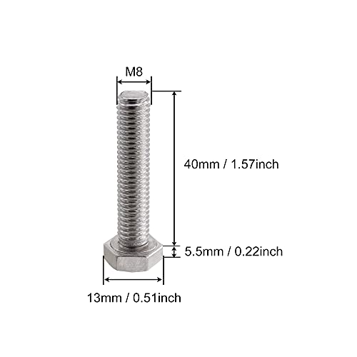 VictorsHome M8 Hex Bolts Screws, M8-1.25 x 40mm 304 Stainless Steel Fully Threaded Hex Head Bolt 5pcs, M8x40mm - Image 2