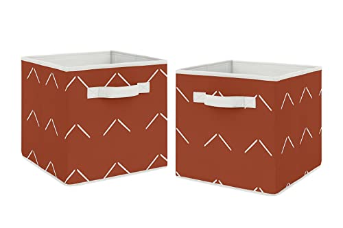 Image of Sweet Jojo Designs Boho Arrow Foldable Fabric Storage Cube Bins Boxes Organizer Toys Baby Kids - Set of 2 - Ivory Burnt Orange Rust Farmhouse Southwest Shabby Chic Bohemian Diamond Tuft Collection