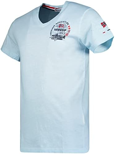 T-shirt Uomo Geographical Norway Jaboom, 100% Cotone, Manica Corta, Scollo A V, Blu XXL