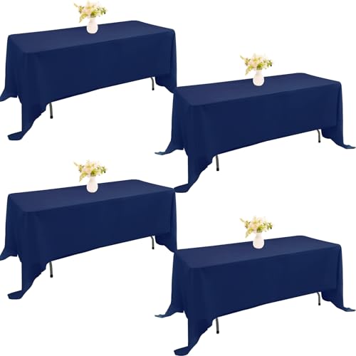 Image of 4 Pack Rectangle Tablecloth for 6 Foot Tables Washable Polyester Table Cover for Wedding Dining Table Parties Banquet(70x120 Navy Blue)
