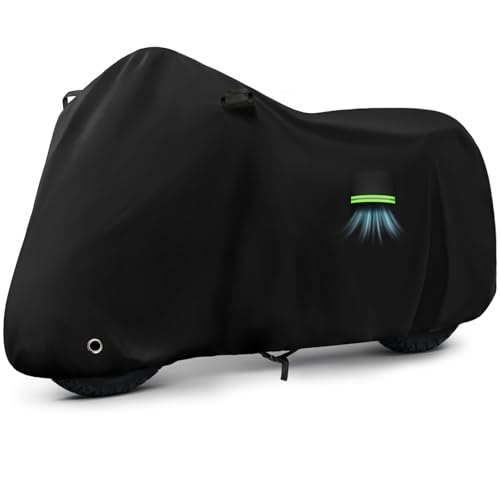 Image of Motorcycle Cover Waterproof for Kawasaki KLR 650 /R 1250 GS /Honda Africa Twin /V-Strom 1050XT, Heavy Duty Outdoor Sun UV Rain Dust All Weather Motorbike Cover with Soft Cotton Lining & Lock Hole-Balck