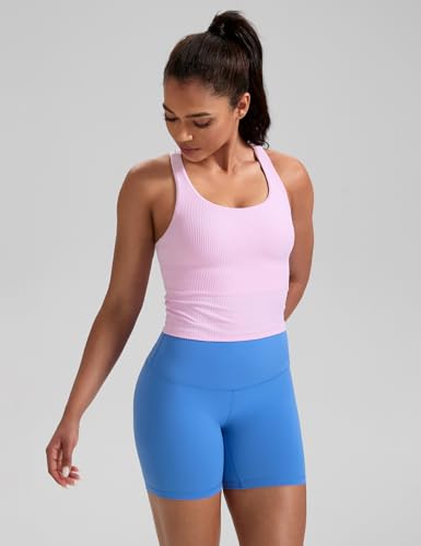 Image of HeyNuts Zeal Bras Longline Ribbed Medium Support Sports Bras, Crisscross Back Tank Tops with Removable Pads A-D Cups