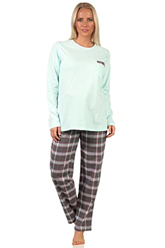 Creative by Normann Pijama de franela para mujer Mix & Match – Top Single Jersey, pantalones de franela también en tallas grandes, azul turquesa, X-Large