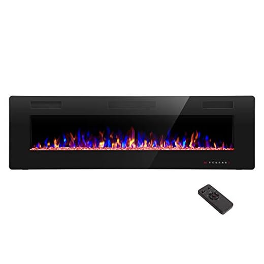 R.W.FLAME 60" Recessed and Wall Mounted Electric Fireplace, Low Noise, Remote Control with Timer,Touch Screen,Adjustable Flame Color and Speed, 750-1500W